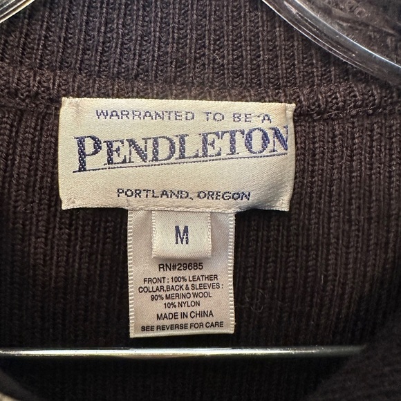 Vintage Pendleton Women’s Size M Leather Merino Wool Knit Jacket Black Zip Front - Picture 3 of 10